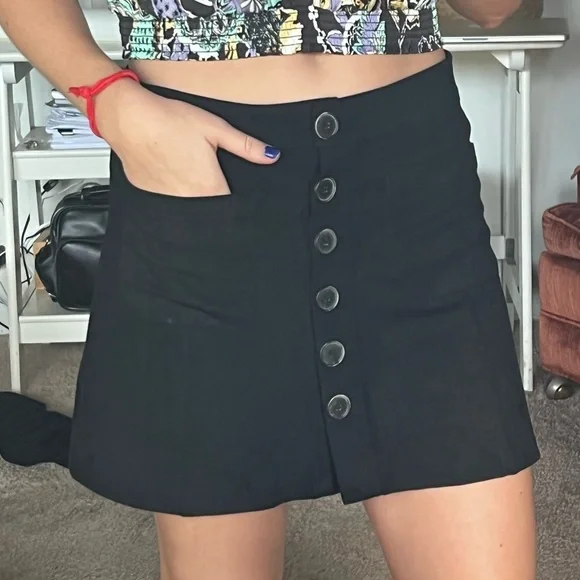 Zara Black Suede Button Down Skirt